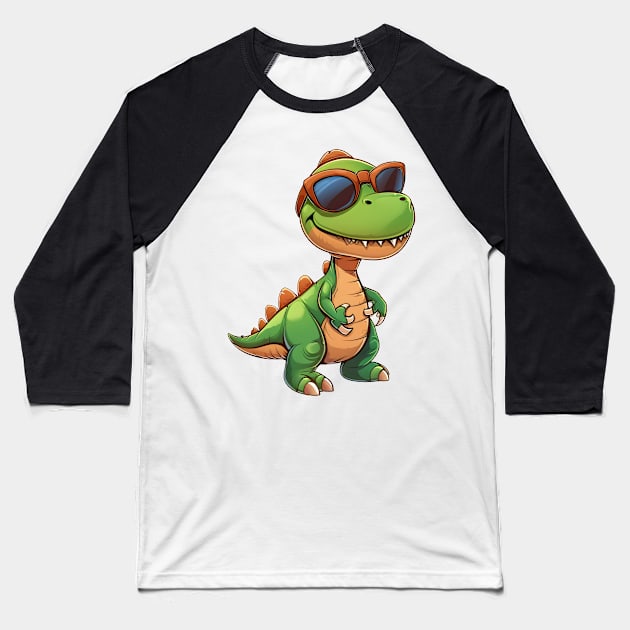 Cute Little Dinosaur Baseball T-Shirt by Obotan Mmienu